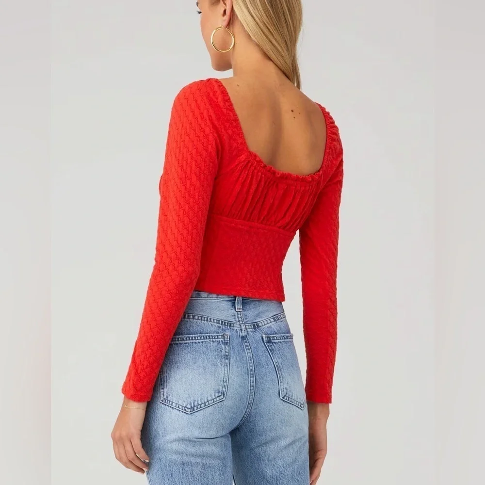 Free People ladybug top corset sweetheart long sleeve crop textured knit fire
